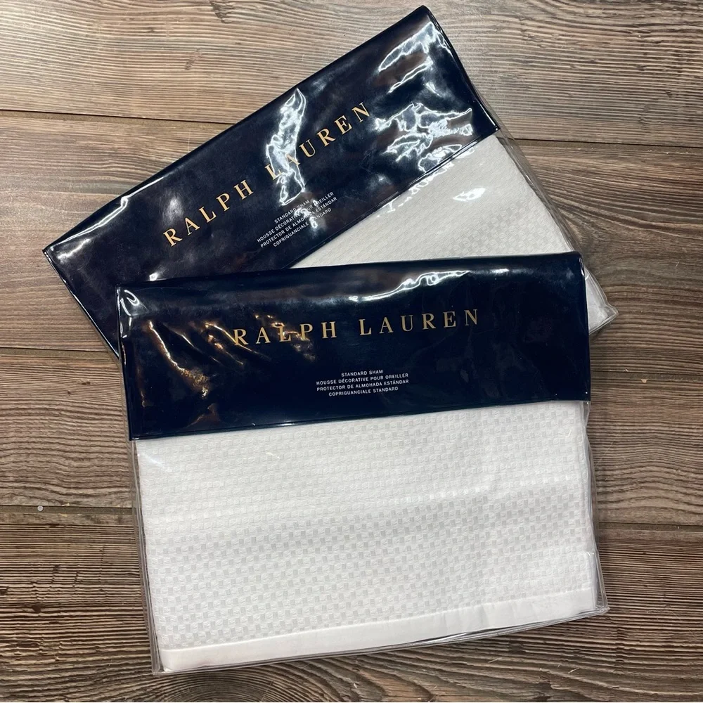 Ralph Lauren Set 2 York Standard Shams Textured 100% Cotton White‎ NEW $1100